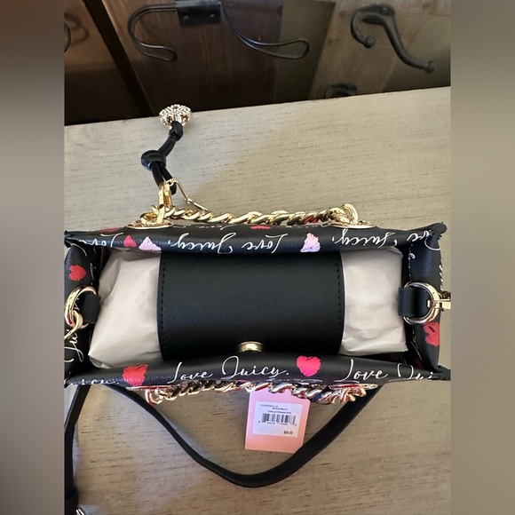 🎉HP🎉Juicy Couture Black w/pink, white & Black Shoulder Bag or Mini Tote - Picture 10 of 13